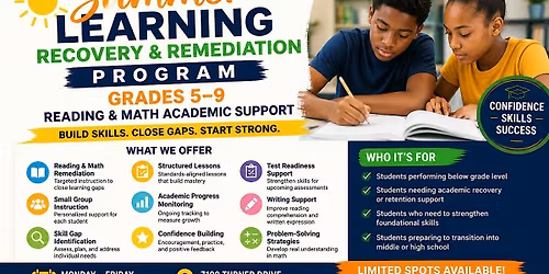 Summer Learning Recovery Program (Grades 5\u20139) \u2013 Reading & Math Remediation