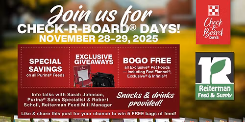 Join Us for Check-R-Board\u00ae Days at Reiterman Feed & Supply