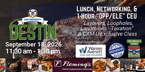 CAM U DESTIN Free Lunch and 1 IFM\/ELE CEU at Fleming's Steakhouse