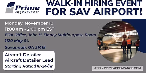 Now Hiring at SAV Airport! IMMEDIATE START, BENEFITS, AND MORE!