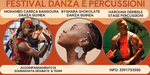 Stage di danza e percussioni con Byshara Shokolate, Harouna Dembele, Mohamed Careca Bangoura