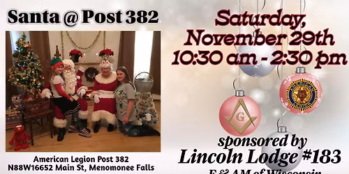 Santa @ Post 382 sponsored by Lincoln Lodge #183