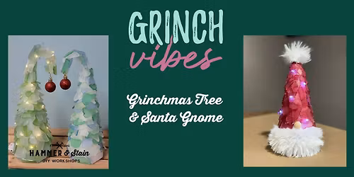 12\/6\/25 11-2pm It's a Grinchmas Illuminated tumbled seaglass tree or Santa Gnome tree