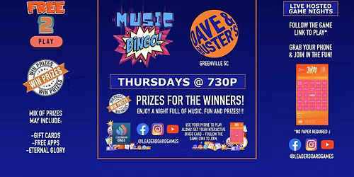Music BINGO | Dave & Buster's - Greenville SC - THUR 730p @LeaderBoardGames
