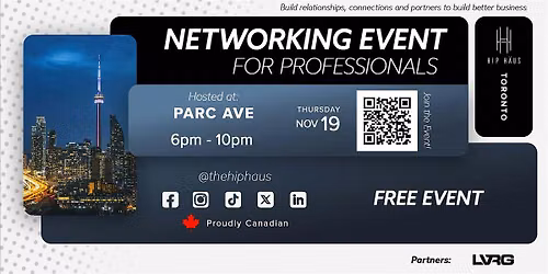 Networking Event for Professionals  by The Hip Haus - Nov 19th