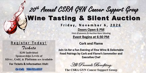 CSRA GYN Cancer Support Group 20th Annual Wine Tasting Fundraiser