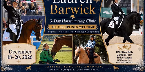 Dec 18-20, 2026 Lauren Barwick 3-Day Horsemanship Clinic at UW-River Falls, Wisconsin