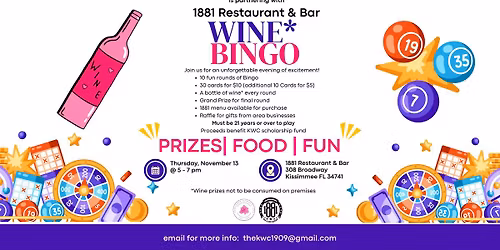 Wine Bingo at 1881 Restaurant & Bar by the Kissimmee Woman's Club