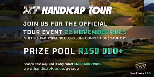 KWV 5 Year Event - Handicap Tour - 22 November 2025 (Entries Close 8 Nov 2025)