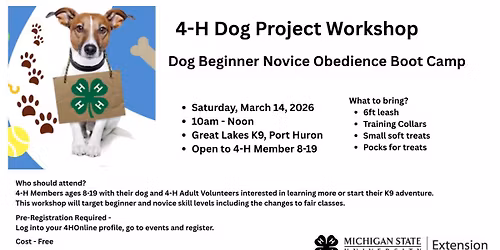 4-H Dog Project Workshop, Beginner Novice Obedience Boot Camp