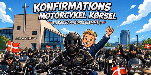 Konfirmations k\u00f8rsel for en ung m\u00e5ske kommende biker