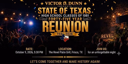 Victor D. Dunn presents \u201cSTATE OF TEXAS HIGH SCHOOL CLASSES OF 1981\u201d