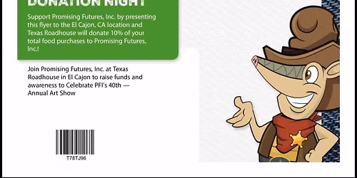 Dine to Donate @ Texas Roadhouse\u2014 El Cajon to raise funds & awareness for PFI's Annual Art Show