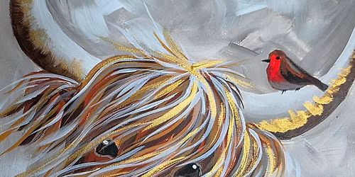 Paint & Prosecco Highland Cow with Robin friend at The Library, Taunton