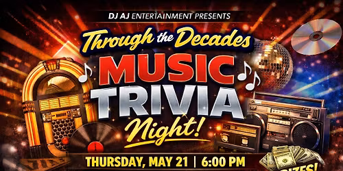 DJ AJ Entertainment Music Bingo - Through the Decades