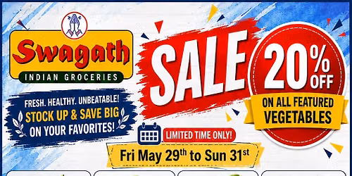 Swagath Indian Grocery - 20% Off - 100% Vegetarian