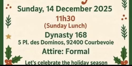 Invitation for all FILIPINO RUNNERS Christmas Party Sunday, 14 December 2025 11h30 Entrance 28\u20ac