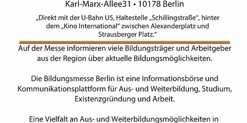 21. Bildungsmesse Berlin am 28.04.2026 von 10:00 - 15:00 Uhr