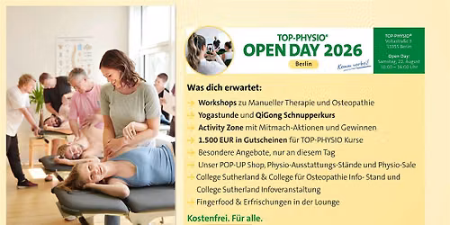 TOP-PHYSIO OPEN DAY 2026 - kostenfrei f\u00fcr dich mit Workshops, Yoga, Qigong