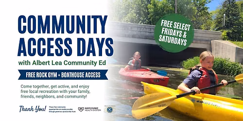 Community Access Days | FREE Rock Gym + Boathouse | Reserve your spot!