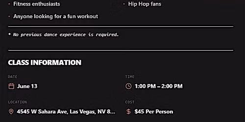 HIP HOP DANCE FITNESS CLASS - Saturday JUNE 13!