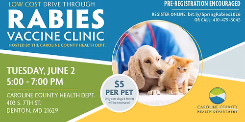 Low Cost Rabies Vaccination Clinic - June 2, 2026