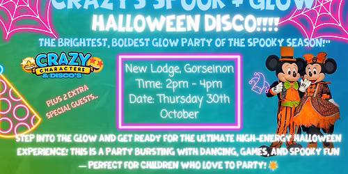 \ud83d\udd77\ufe0f\ud83c\udf0c Crazy\u2019s All-Out Glow Halloween Disco Party \ud83c\udf0c\ud83d\udd77\ufe0f (New Lodge)