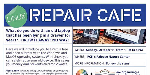 Linux Repair Cafe at PCEI's Palouse Nature Center with the Moscow Public Library