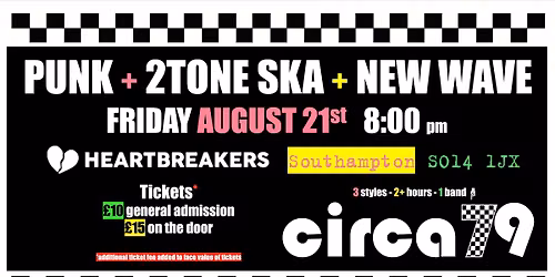 PUNK + 2TONE SKA + NEW WAVE: CIRCA79 Live @ Heartbreakers Southampton, Fri AUG 21st
