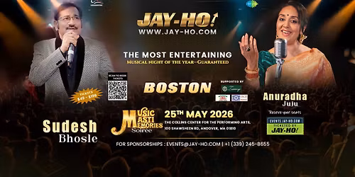 Music Masti Memories Soir\u00e9e \u2013 Sudesh Bhosle & Anuradha Juju LIVE in Boston | May 25 | Collins Center