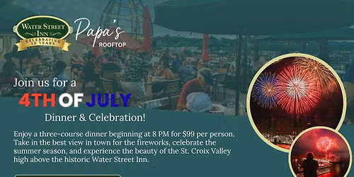 Fourth of July Dinner & Celebration | Papa's Rooftop at Historic Water Street Inn