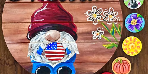 Welcome Gnome wood sign painting at Locavore Beer Works