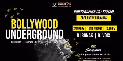 BOLLYWOOD UNDERGROUND -FREE FEMALE ENTRY