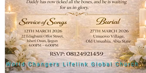 Service of Songs and Burial details