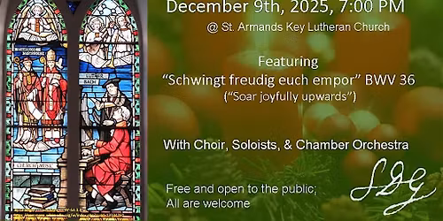 ADVENT BACH VESPERS Tuesday, December 9th, at 7 PM.