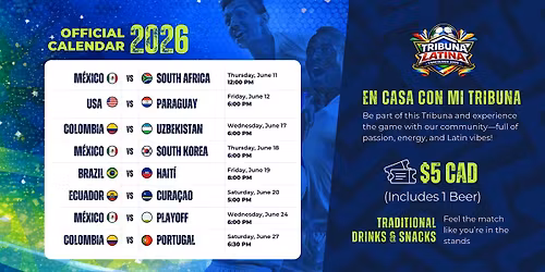 Tribuna Latina Vancouver 2026 \u2013 Live Match Screenings
