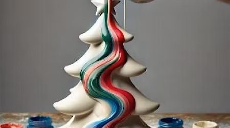 Acrylic Paint Pour Ceramic Christmas Trees