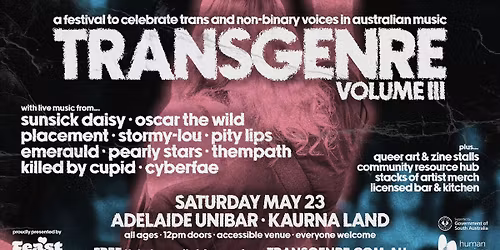 TRANSGENRE Volume III \u2013 Adelaide UniBar \u2013 May 23 \/\/ FREE + All-Ages