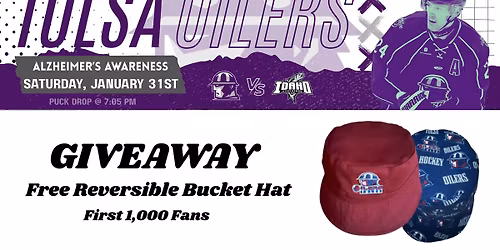 Tulsa Oilers Vs Idaho Steelheads - Alzheimer's Awareness Night - Reversible Bucket Hat Giveaway