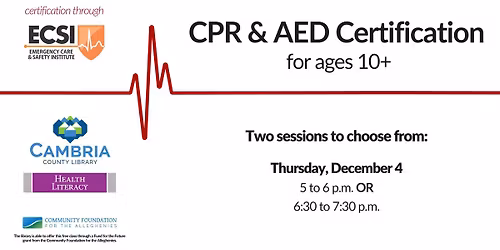 CPR & AED Certification Class (must be age 10+)