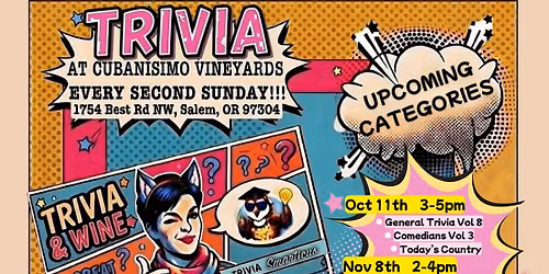TRIVIA at Cubanisimo Vineyards!