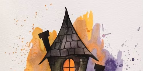 Halloween House Ink and Watercolor Class with Tia on Wednesday night October 29 from 6-8pm