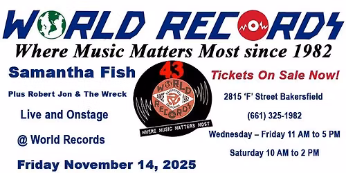 Samantha Fish - Friday November 14 - Live & Onstage @ World Records