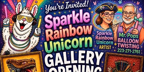 gallery opening meet the artist sparkle rainbow unicorn face painting and art