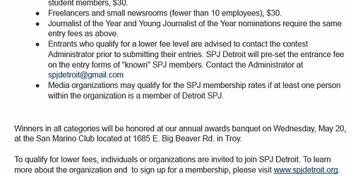 SPJ Detroit awards banquet Save the date!