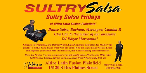 Sultry Salsa Fridays with El Bar\u00f3n, Jed Walker at Altiro Latin Fusion Plainfield