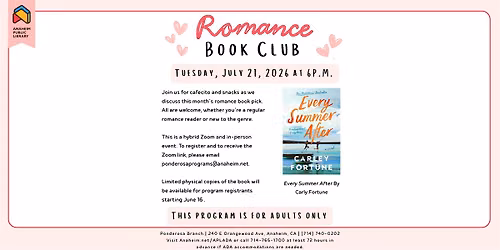 Romance Book Club at Ponderosa Joint-Use Branch