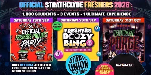 OFFICIAL ULTIMATE STRATHCLYDE FRESHERS 2026 \u26a1\ufe0f Sold Out 15 years Running! \ud83d\udc55 FREE T-Shirt with Every Ticket!