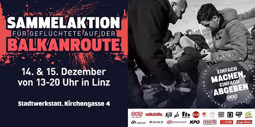Sammelaktion f\u00fcr Gefl\u00fcchtete auf der Balkanroute in Linz