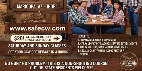$20 Multi-state recognized Concealed Carry Permit Coming to maricopa! (Special weekend pricing)